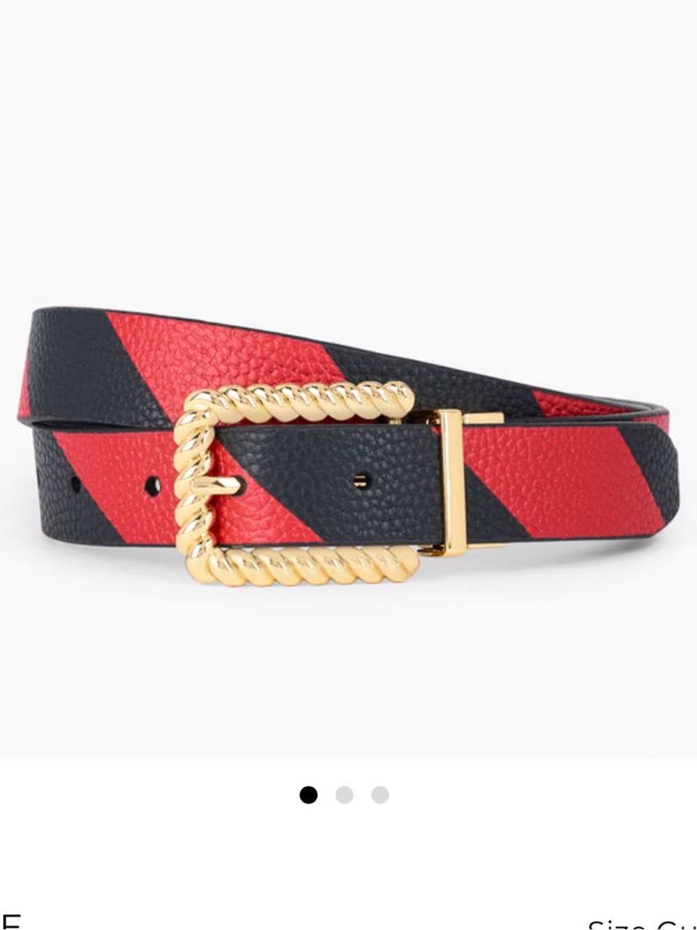 NWT Talbots Reversible Leather Belt with Gold Buckle Navy Red Stripe/Navy - M